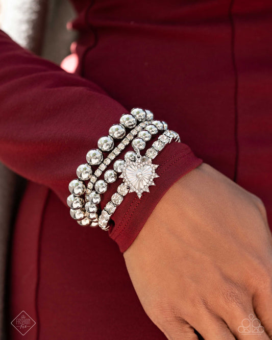 Paparazzi Accessories-Excessive Elegance White Rhinestone Heart Bracelet