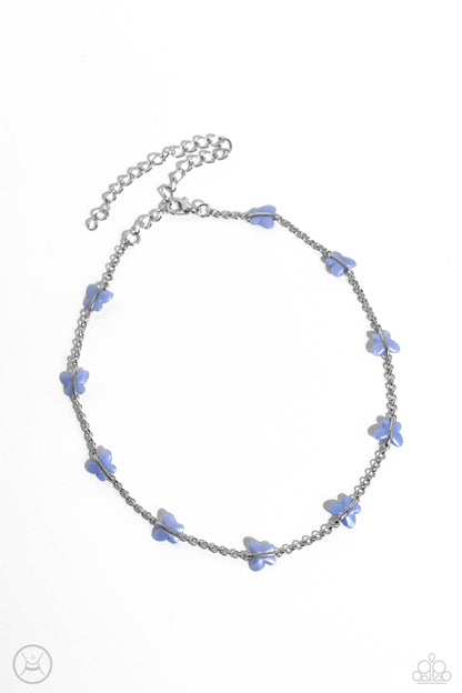Paparazzi Accessories-FLYING In Wait Blue Dainty Butterfly Choker Set