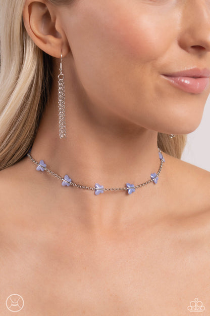 Paparazzi Accessories-FLYING In Wait Blue Dainty Butterfly Choker Set