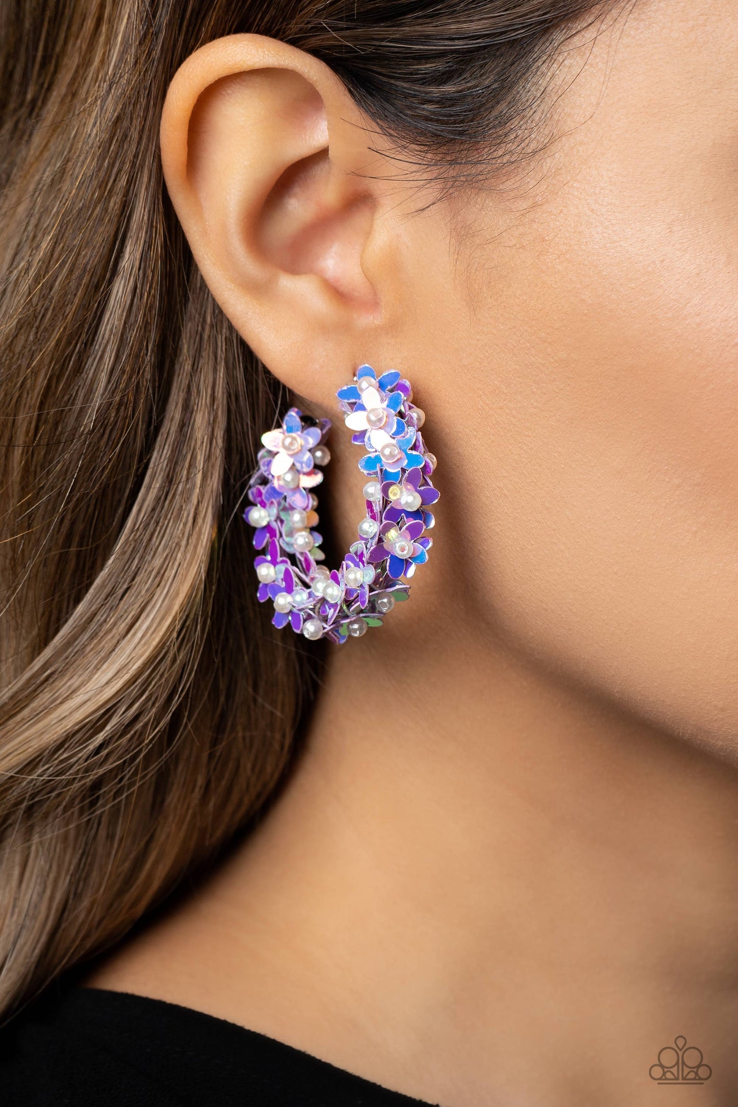 Paparazzi Accessories-Fairy Fantasia Purple Explosive Floral Hoop Earrings