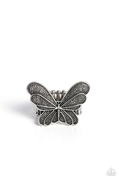 Paparazzi Accessories-Fairy Wings Silver Dot Motif Butterfly Ring