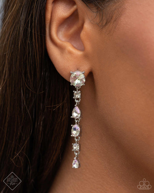 Paparazzi Accessories-Fairytale Falls White Iridescent Earrings