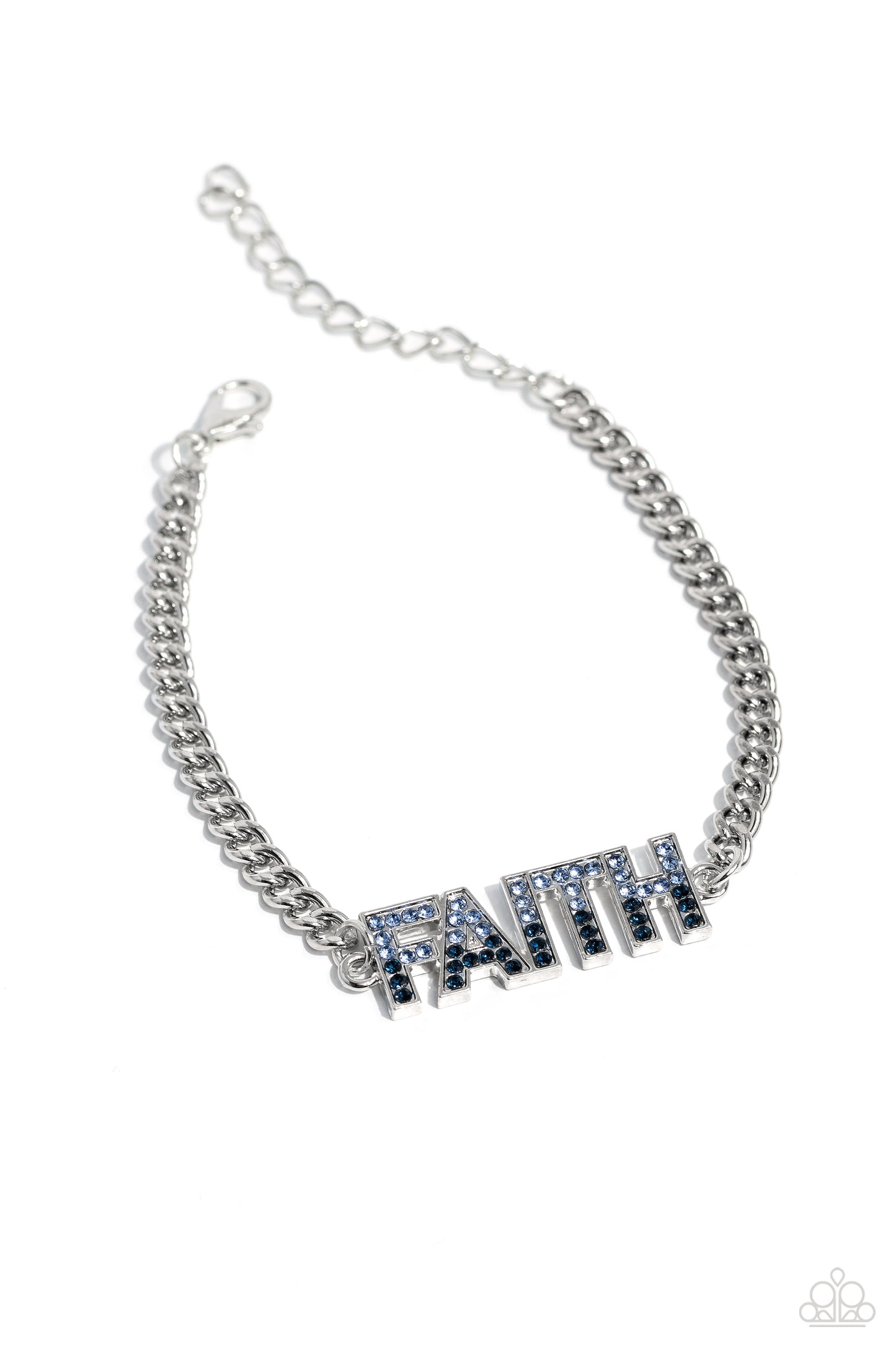 Paparazzi Accessories-Faithful Finish Blue Rhinestone FAITH Bracelet