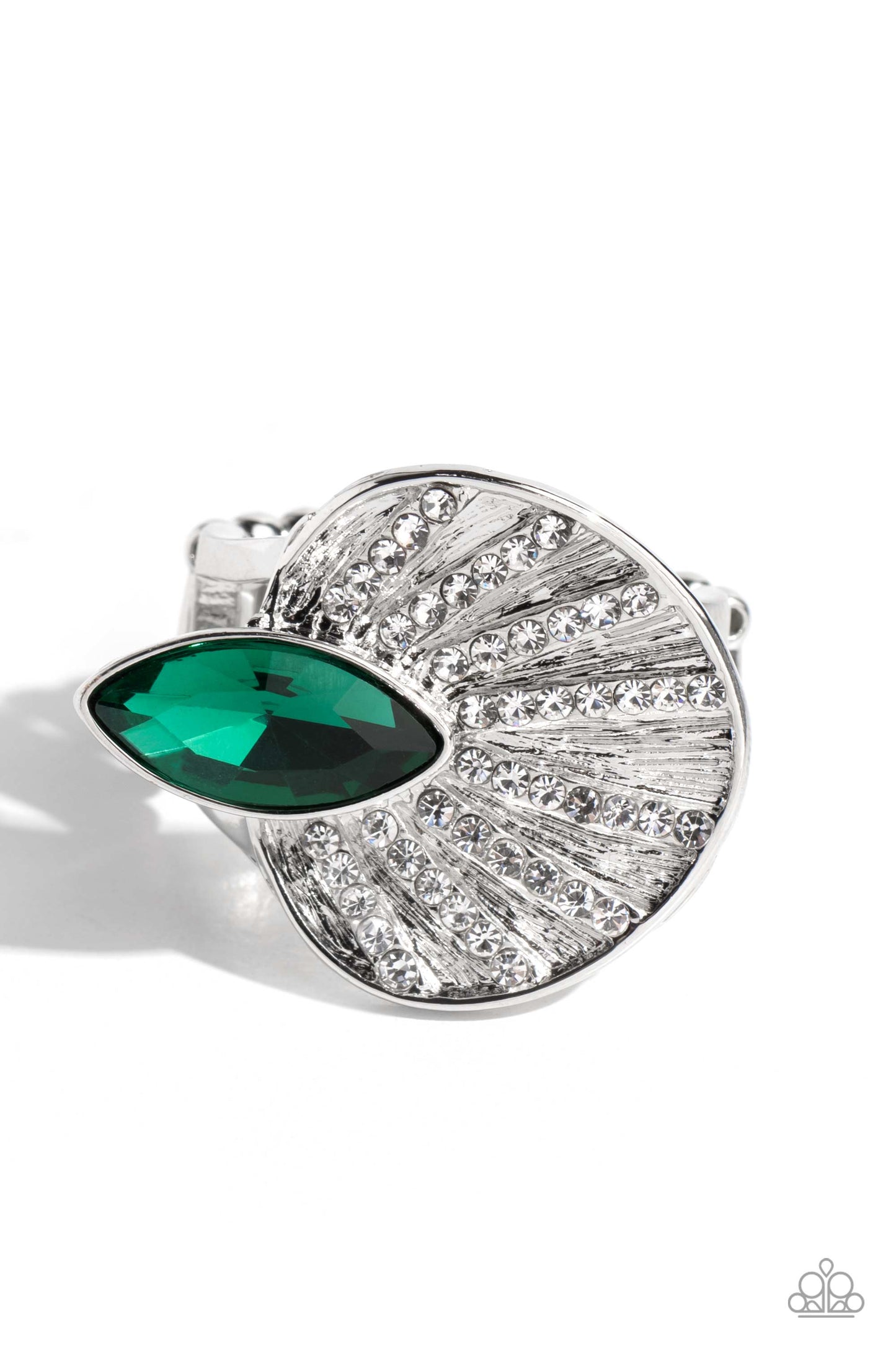 Paparazzi Accessories-Fan Dance Dazzle Green Linear White Rhinestone Ring