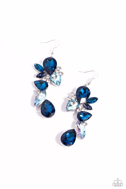 Paparazzi Accessories-Fancy Flaunter Blue Glittery Cluster Earrings