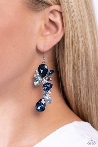 Paparazzi Accessories-Fancy Flaunter Blue Glittery Cluster Earrings