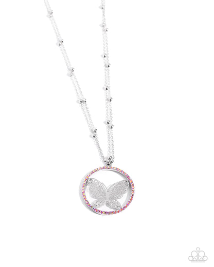 Paparazzi Accessories-Festive Flight Pink Filigree Butterfly Necklace Set