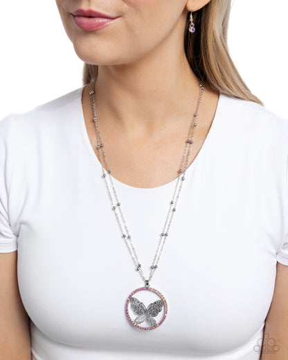 Paparazzi Accessories-Festive Flight Pink Filigree Butterfly Necklace Set