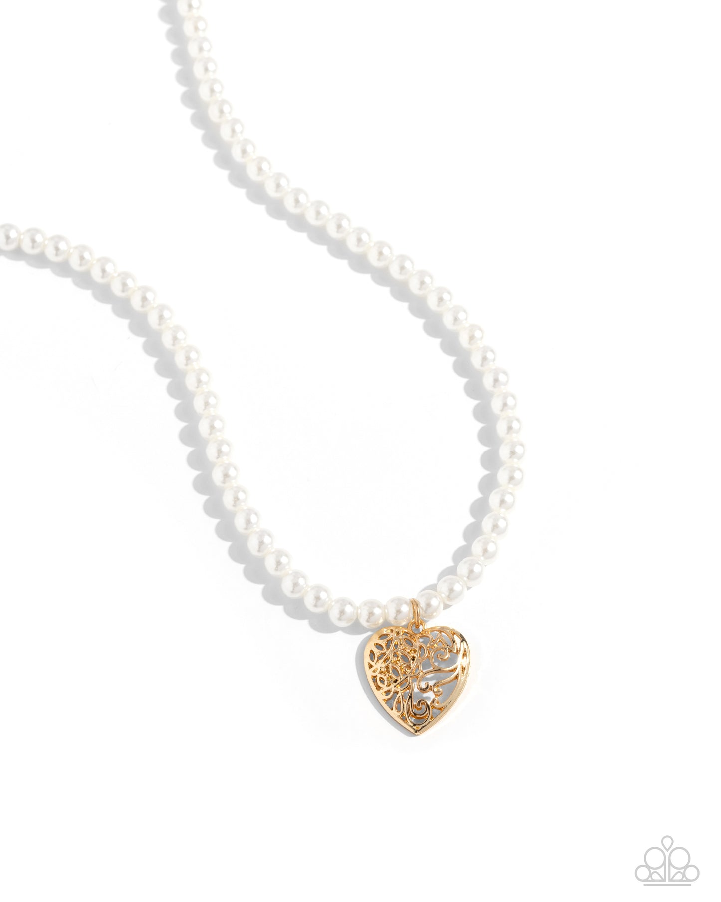 Paparazzi Accessories-Filigree Infatuation Gold Heart Pearl Necklace Set