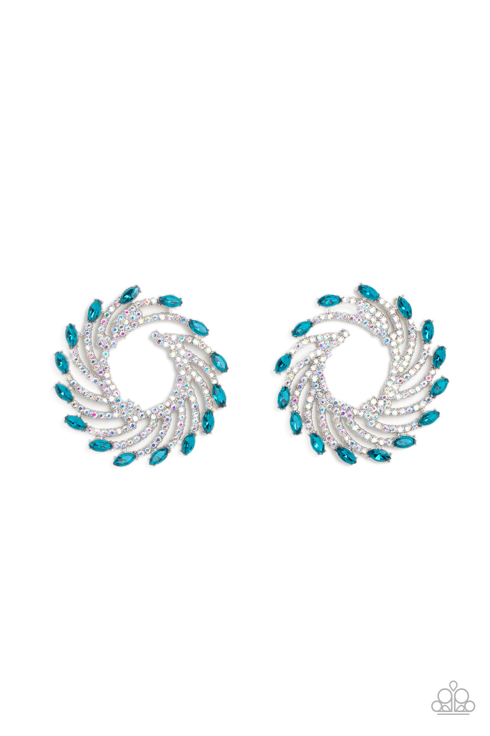 Paparazzi Accessories-Firework Fanfare Blue Iridescent Rhinestone Earrings