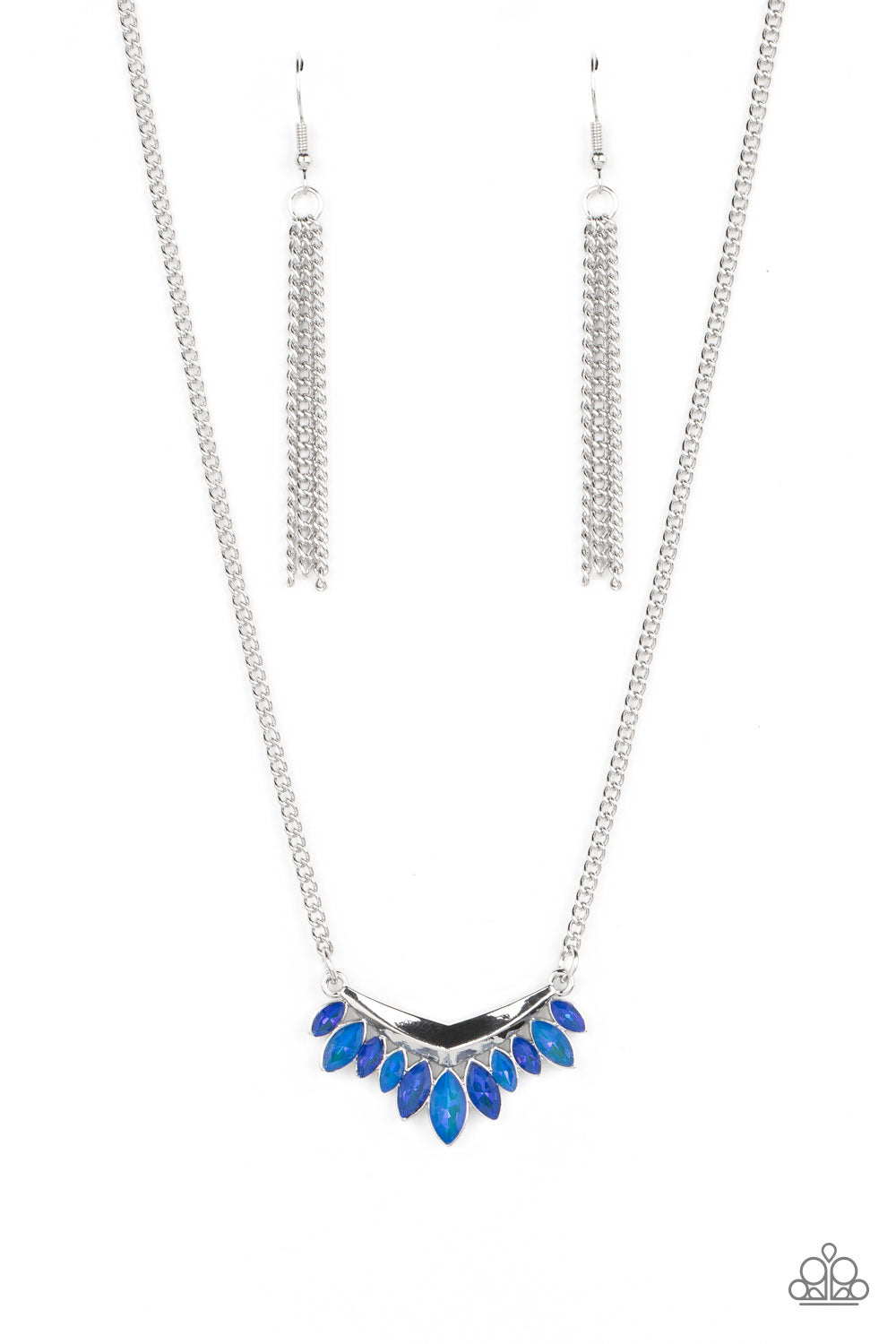 Paparazzi Accessories-Flash Of Fringe Blue Marquise Cut Necklace Set