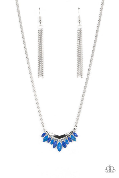Paparazzi Accessories-Flash Of Fringe Blue Marquise Cut Necklace Set