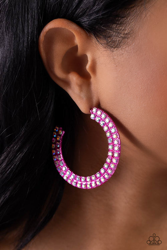 Paparazzi Accessories-Flawless Fashion Pink Iridescent Hoop Earrings