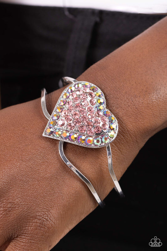 Paparazzi Accessories-Flirtatious Finale Pink Iridescent Heart Bracelet