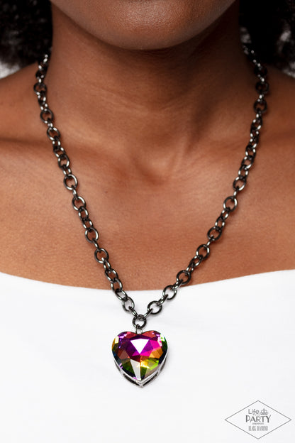 Paparazzi Accessories-Flirtatiously Flashy Oil Spill Heart Necklace Set