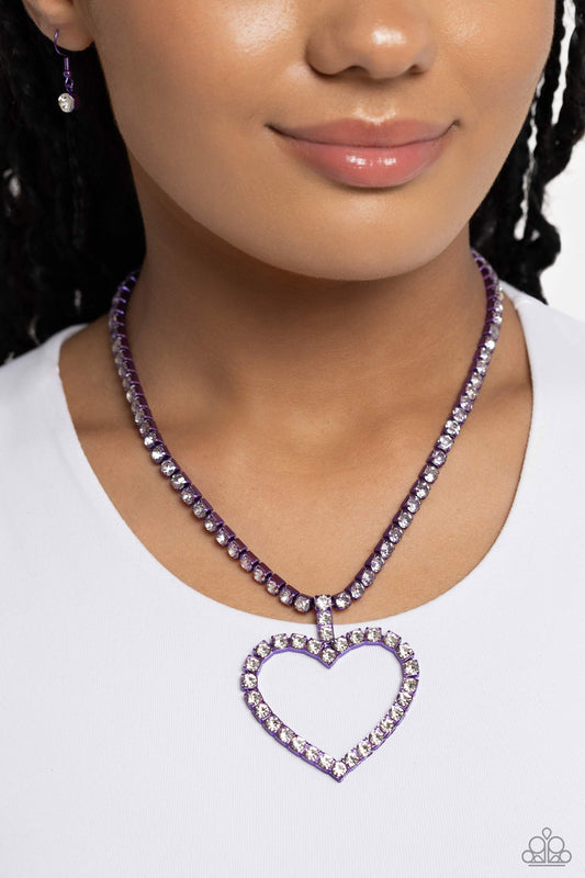 Paparazzi Accessories-Flirting Fancy Purple Electric Heart Necklace Set
