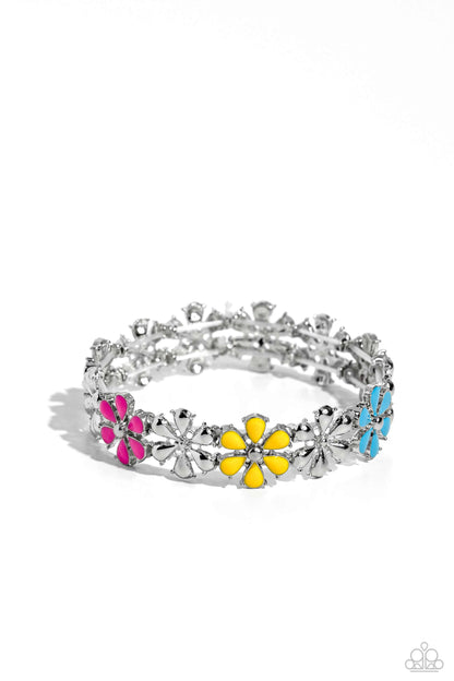 Paparazzi Accessories-Floral Fair Multi Color Flowery Studded Bracelet