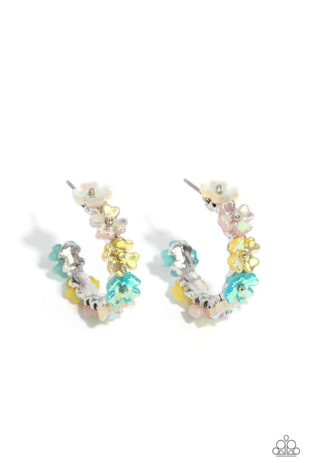 Paparazzi Accessories-Floral Focus Multi Iridescent Hoop Earrings