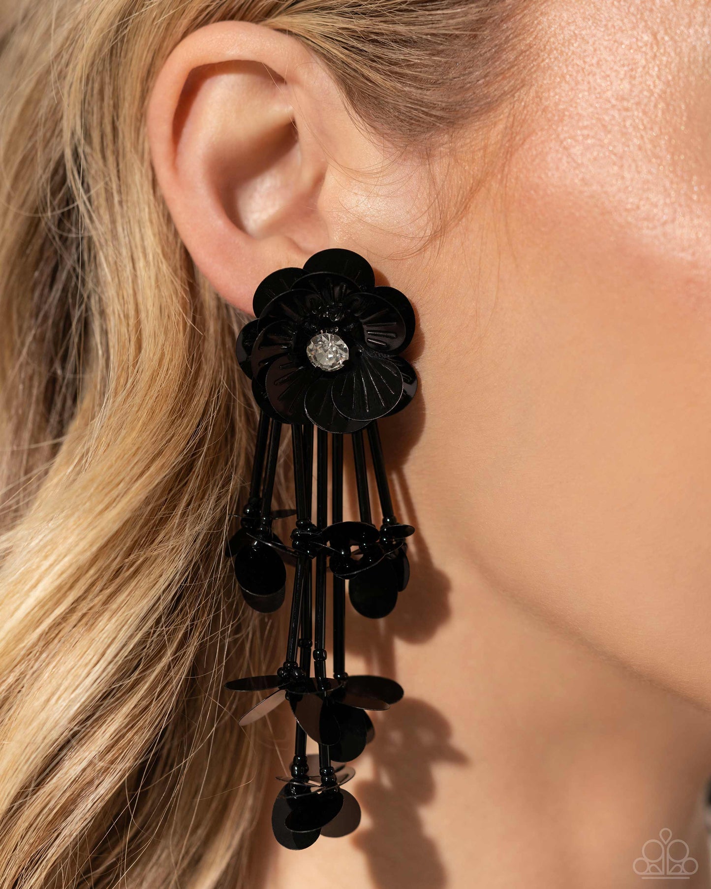 Paparazzi Accessories-Floral Future Black Sequin Petal Earrings