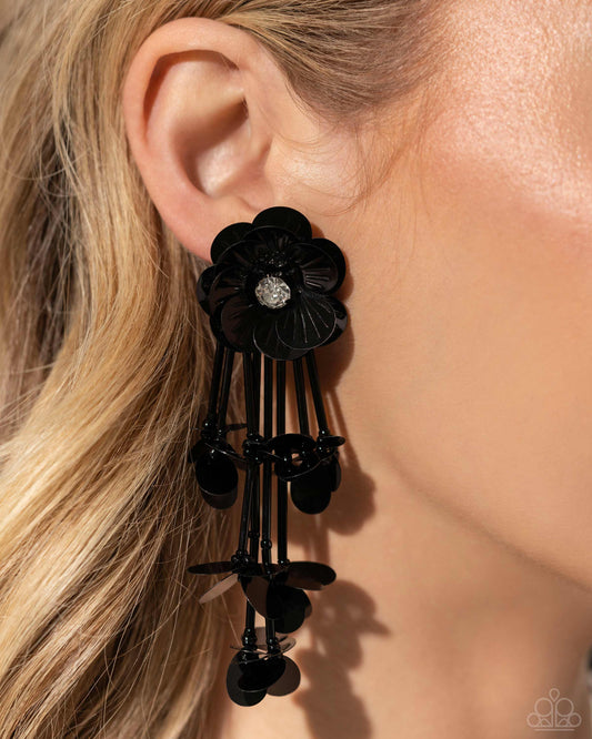 Paparazzi Accessories-Floral Future Black Sequin Petal Earrings