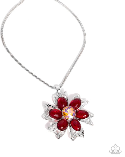 Paparazzi Accessories-Floral Figurehead Red Sparling Bead Necklace Set