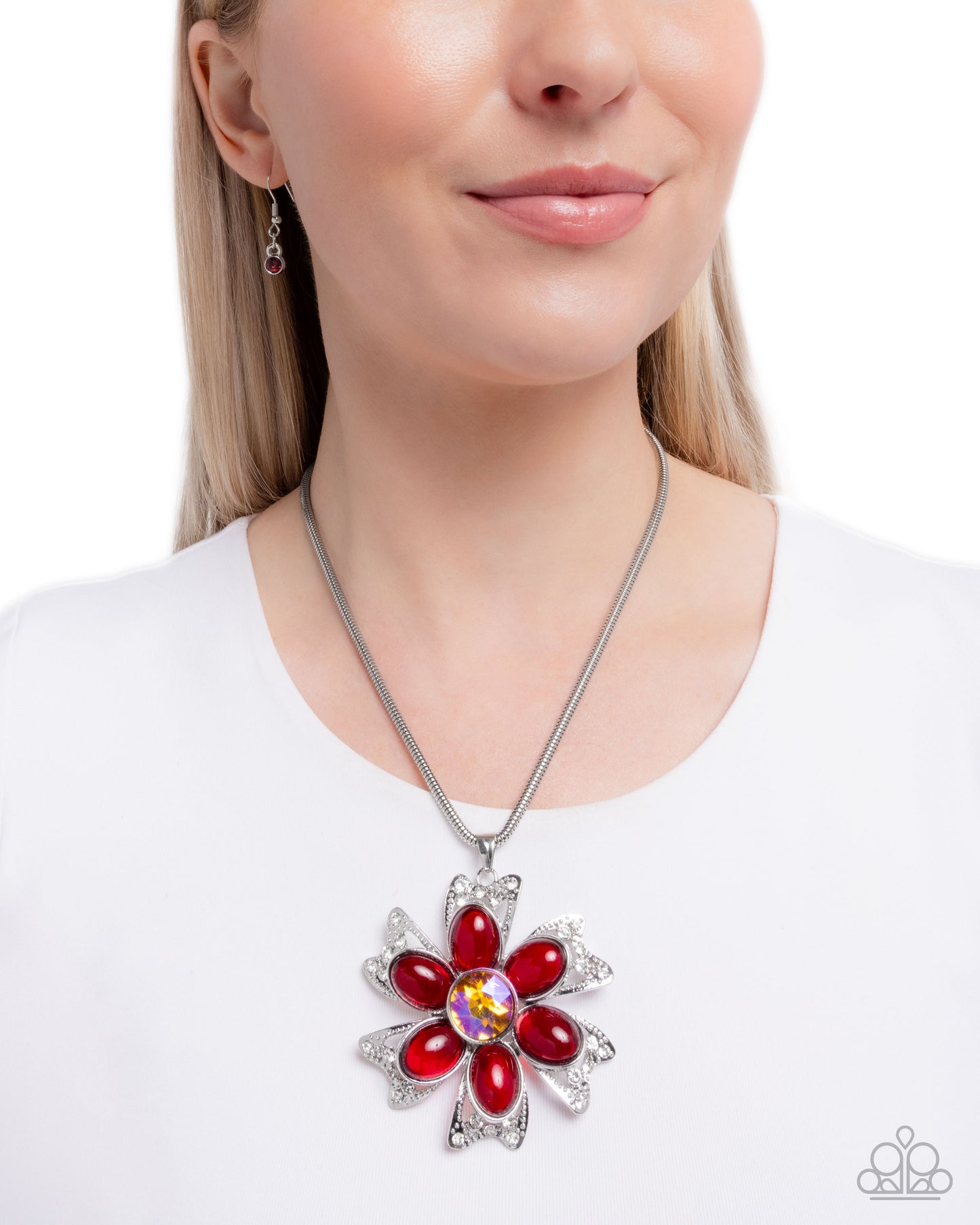 Paparazzi Accessories-Floral Figurehead Red Sparling Bead Necklace Set