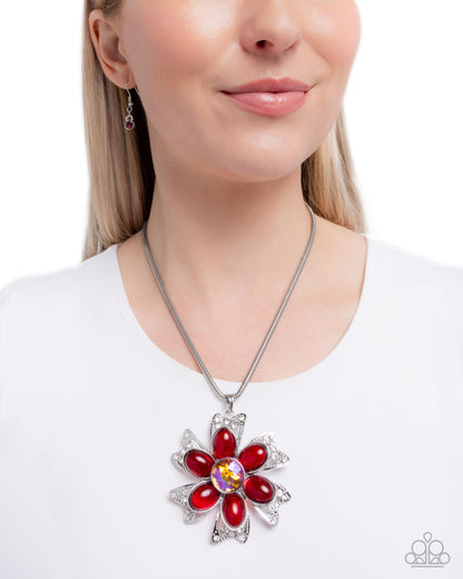 Paparazzi Accessories-Floral Figurehead Red Sparling Bead Necklace Set