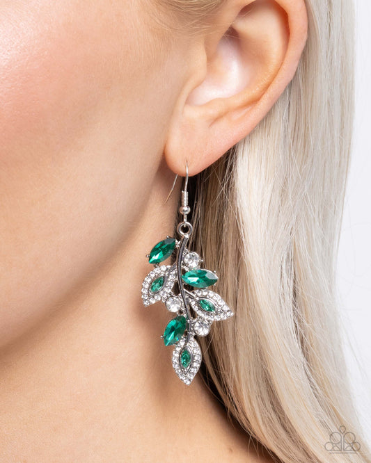 Paparazzi Accessories-Flourishing Feature Green Rhinestone Vine Earrings