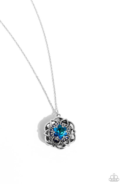 Paparazzi Accessories-Flowering Fantasy Blue UV Silver Heart Necklace Set