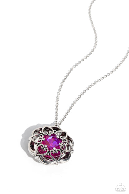 Paparazzi Accessories-Flowering Fantasy Pink Floral UV Gem Pendant Set