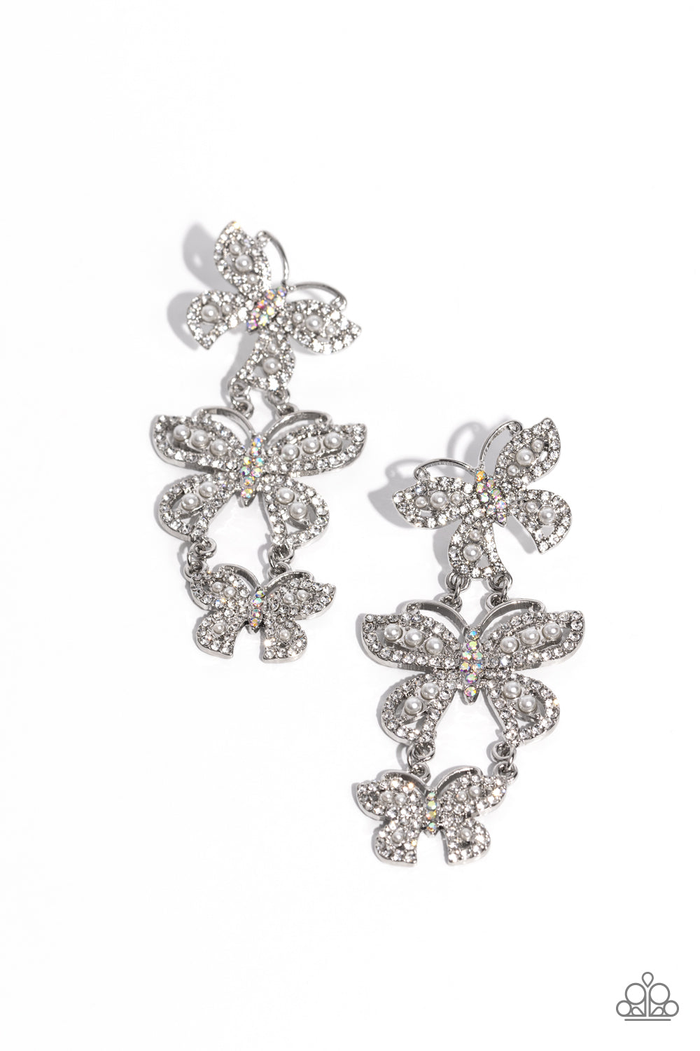 Paparazzi Accessories-Fluttering Finale White Butterfly Earrings