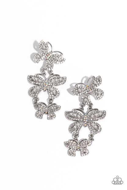 Paparazzi Accessories-Fluttering Finale White Butterfly Earrings