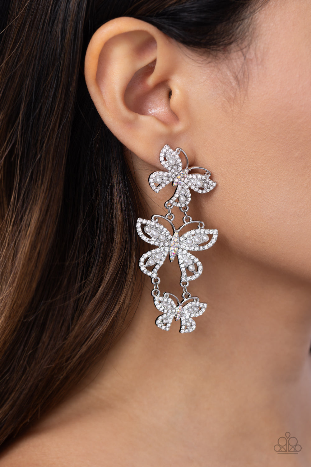 Paparazzi Accessories-Fluttering Finale White Butterfly Earrings