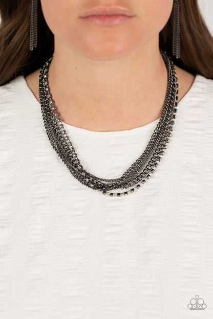 Paparazzi Accessories-Free To Chainge My Mind Black Sparkling Necklace Set