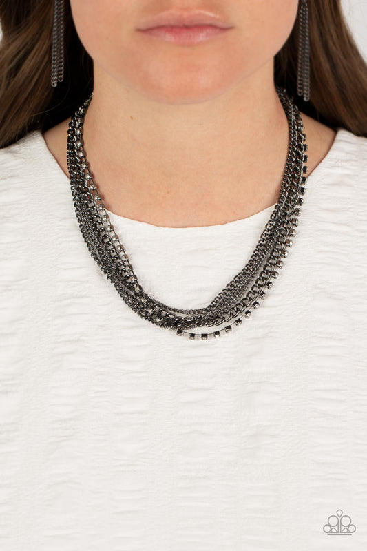Paparazzi Accessories-Free To Chainge My Mind Black Sparkling Necklace Set