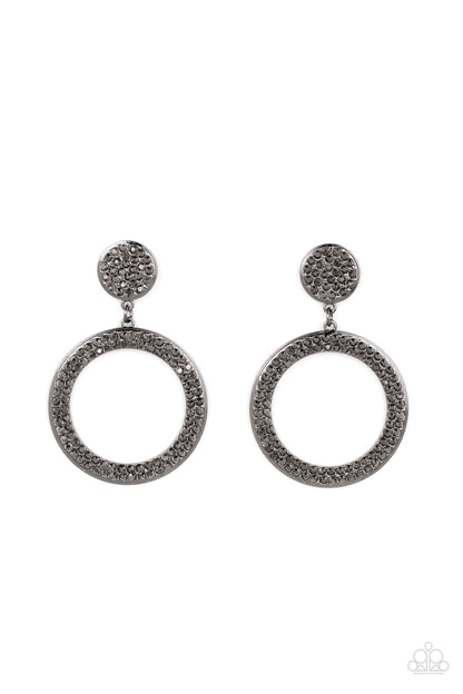 Paparazzi Accessories-GLOW You Away Black Flat Hematite Hoop Earrings