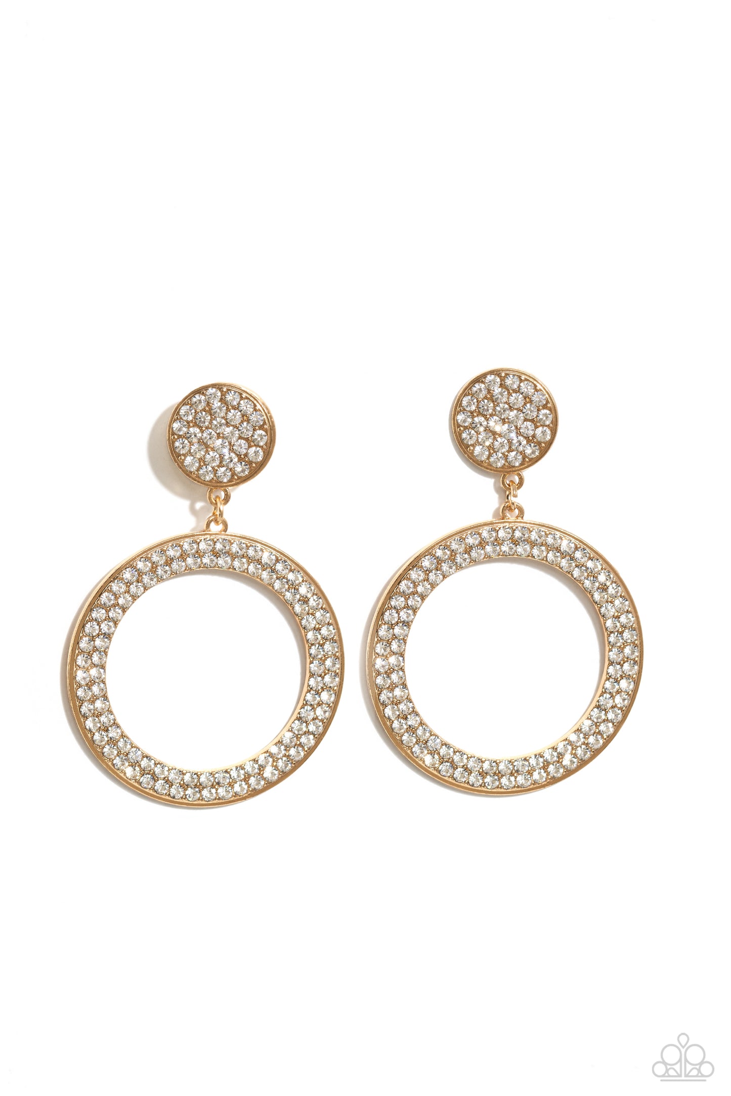 Paparazzi Accessories-GLOW You Away Gold Glassy Rhinestone Hoop Earrings