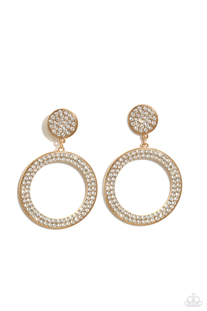 Paparazzi Accessories-GLOW You Away Gold Glassy Rhinestone Hoop Earrings