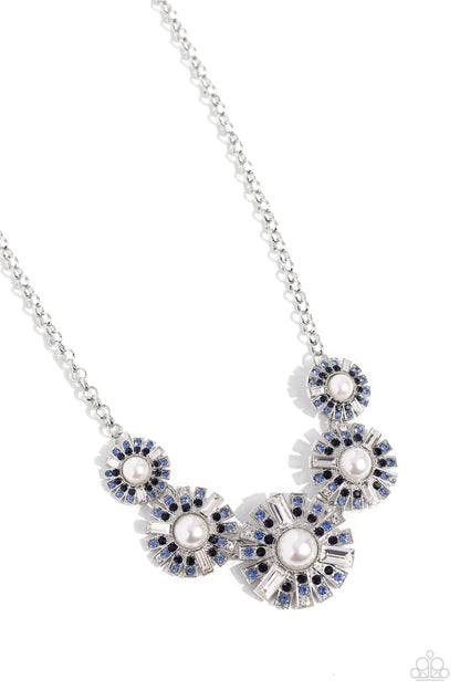 Paparazzi Accessories-Gatsby Gallery Blue Rhinestone Pearl Necklace Set