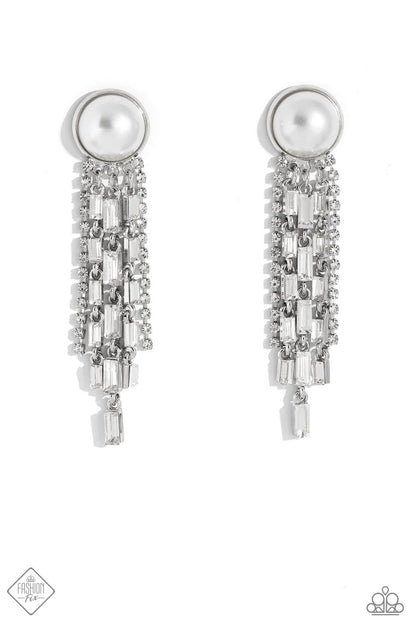 Paparazzi Accessories-Genuinely Gatsby White 2023 Oct. FF Earrings