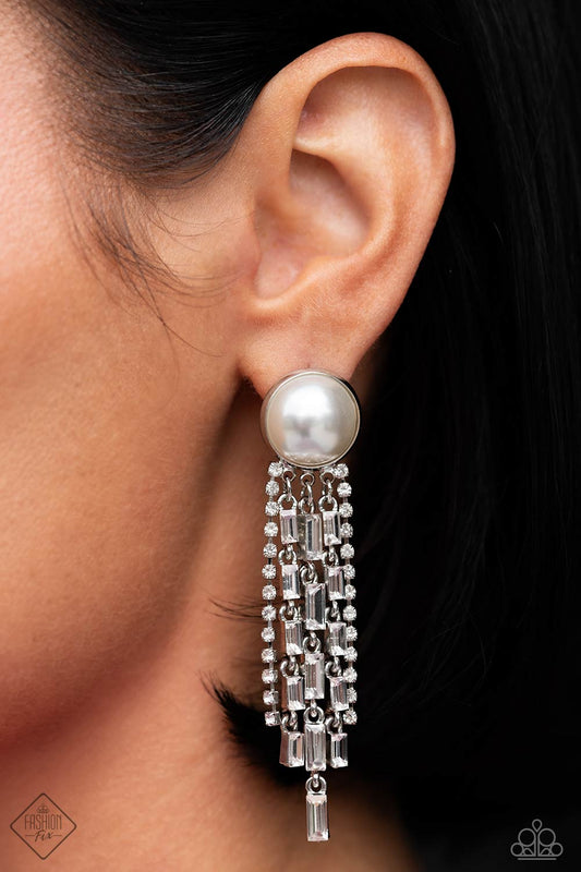 Paparazzi Accessories-Genuinely Gatsby White 2023 Oct. FF Earrings