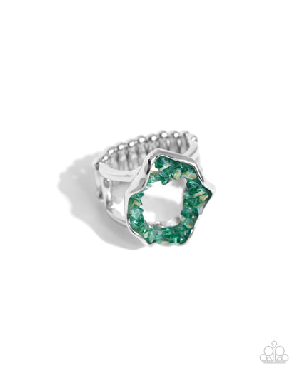 Paparazzi Accessories-Geode Grace Green Crystal Abstract Ring