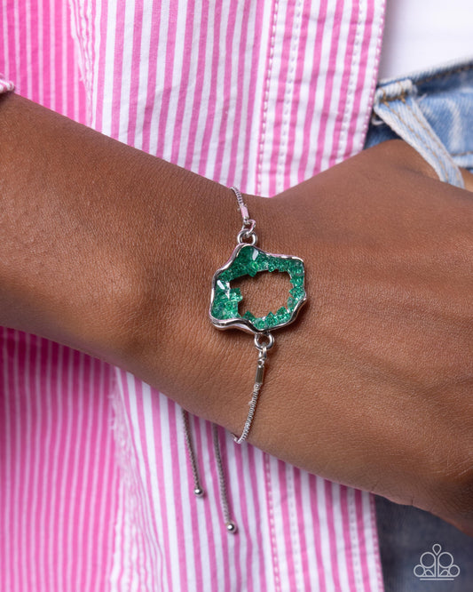 Paparazzi Accessories-Geode Greeting Green Crystal Abstract Bracelet