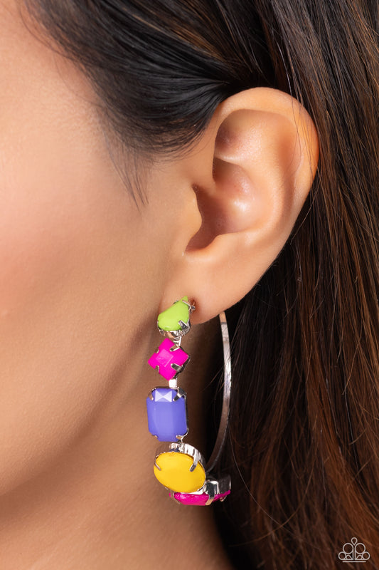 Paparazzi Accessories-Geometric Gamer Pink Persian Jewel Hoop Earrings