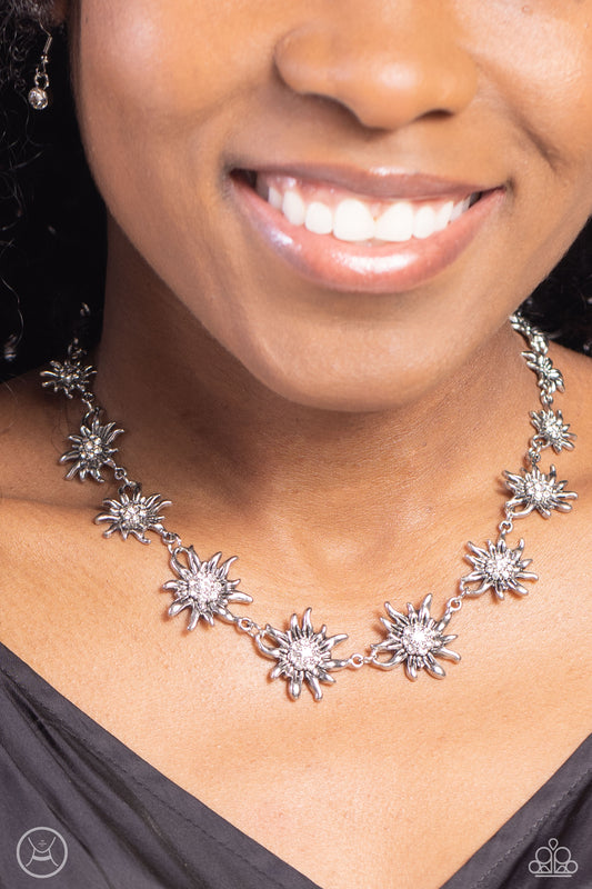 Paparazzi Accessories-Get Up and GROW White Rhinestone Necklace Set