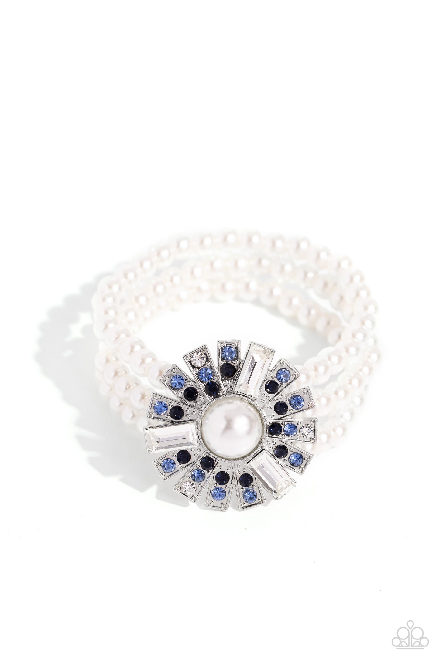 Paparazzi Accessories-Gifted Gatsby Blue Rhinestone Pearl Wrap Bracelet