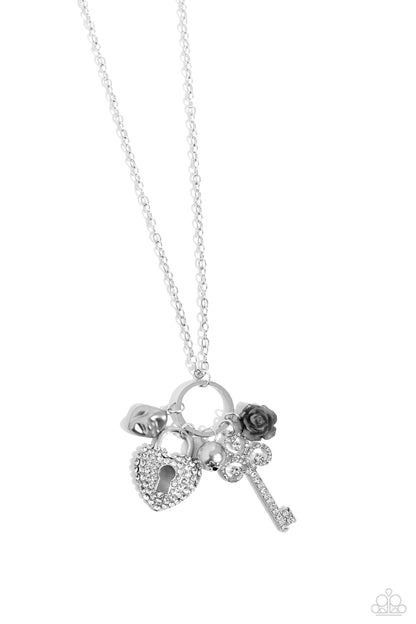 Paparazzi Accessories-Girly Gathering Silver Heart Key Necklace Set