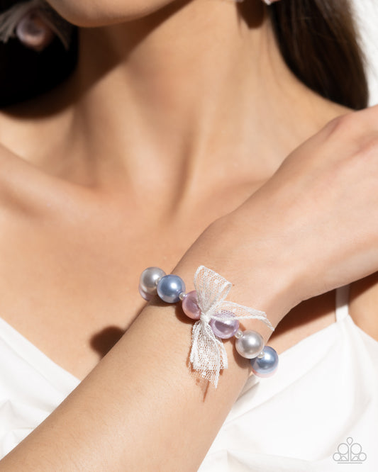 Paparazzi Accessories-Girly Glam Multi Pearl Chiffon Ribbon Bracelet