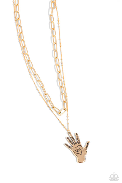 Paparazzi Accessories-Giving A Hand Gold Inspiring Charm Necklace Set