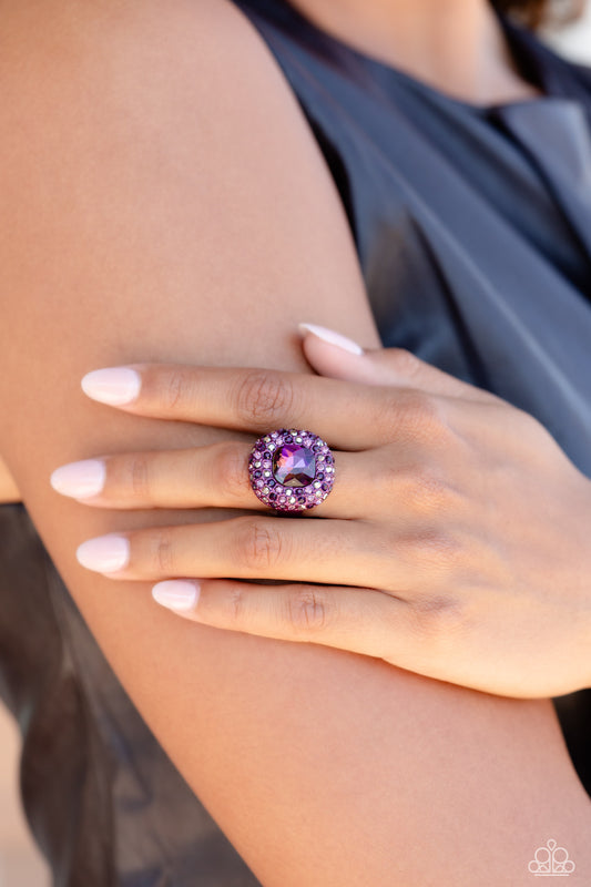 Paparazzi Accessories-Glistening Grit Purple Oversize Regal Square Ring